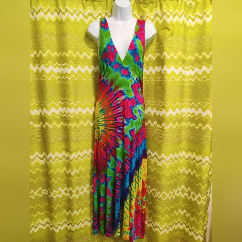 Rainbow Sunburst Tie-dye Empire Maxi Dress - Picture 2 of 8